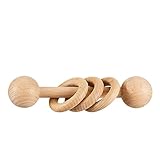 Chriswell Wooden Baby Rattle, Newborn Wooden Rattle Toy, Natural Wooden Montessori Baby Grip 3 Ring Toy, Baby Gift Toy, Wood Rattle-1