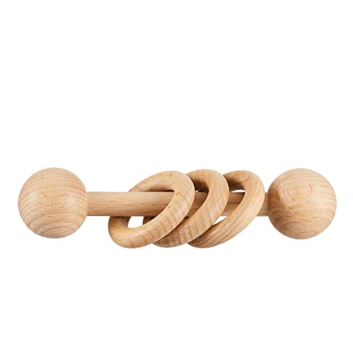 Image of Chriswell Wooden Baby Rattle, Newborn Wooden Rattle Toy, Natural Wooden Montessori Baby Grip 3 Ring Toy, Baby Gift Toy, Wood Rattle-1