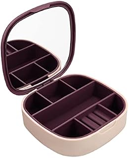 FuninCrea Jewellery Box with Mirror, Mini TPR Plastic Travel Jewelry Storage Case with 3pcs Silver Cloth for Rings Earrings Necklace, Portable Jewellery Box Organizer for Girls (pink+purple)