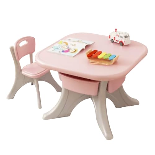 Pupitre enfant avec petite chaise rose pour coin lecture de chambre