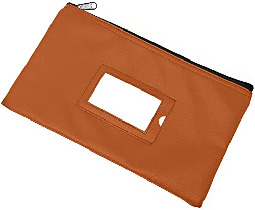 Money Bank Deposit Bag with Zipper | Black and Brown | 11x6 inch | Durable Leatherette Money Cash Coin Check Wallet Pouch for Men & Women with Framed ID Window and Blank Card | by GIDABRAND