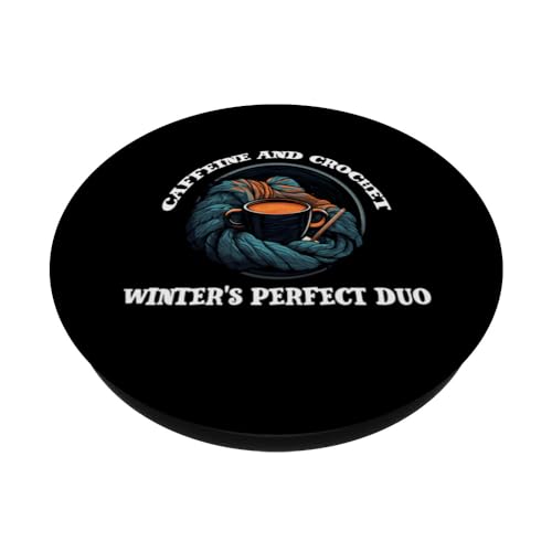 Caffeine and crochet winter's perfect Duo PopSockets Swappable PopGrip, Black - Image 2