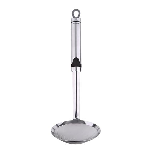 BERGNER Gizmo - Colador Plano de 29cm - Fabricado en Acero Inoxidable - Mango con detalle en color - Apto para Lavavajillas - Resistente a Golpes - Tamaño útil