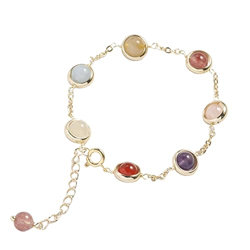 Bright 14K Gold Crystal Beaded Bracelet, Sparkling Round Cut Bracelet with Colorful Gemstone Beads, Best Gift Choice for Birthdays, and Special Celebrations