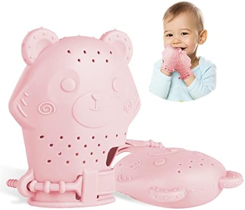 Vicloon Baby Teething Set,Teething Mittens for Baby,Includes Baby Chew Toy and Teething Glove, Silicone Mitten Teether Glove,Infant Soothing Pain Relief Mitt Baby Teether Mits for Baby (Blue)