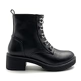  Angkorly - Zapatillas Moda Botines Botas Botas Militares Biker - Moto Glam Rock Mujer Strass Diamante Cremallera Bloque 5 CM - Negro 24 88-306 T 36