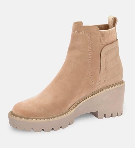 Trish Lucia Womens Platform Lug Sole Chelsea Boots Ankle High Chunky Block Heel Non-Slip Suede Leather Slip on Combat Fashion Booties4