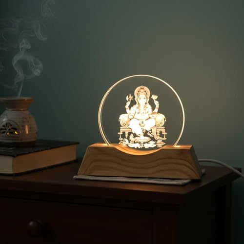 Image of Hamsa Crystal Ball Night Light,2.4 Inch Glass Ball Night LED Lamp with Woodern Base,Decorations Gifts for Men,Women,Kids,Boys,Girls | Gifts for Woman | Valentine Gifts (Ganpati Ji)