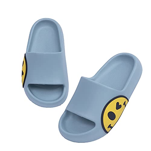 Guyarns Slides for Girls and Boys Toddler Slides Sandals for Girls Boys EVA Anti-Slip Indoor & Outdoor Kids Slippers Smile Face Open Toe Spa Bath Pool Gym House Casual Shower Shoes(Blue 29/30)