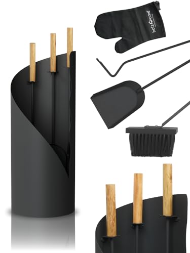 holz4home® Kaminbesteck 5-tlg. Grauschwarz mit Holzgriff inkl....