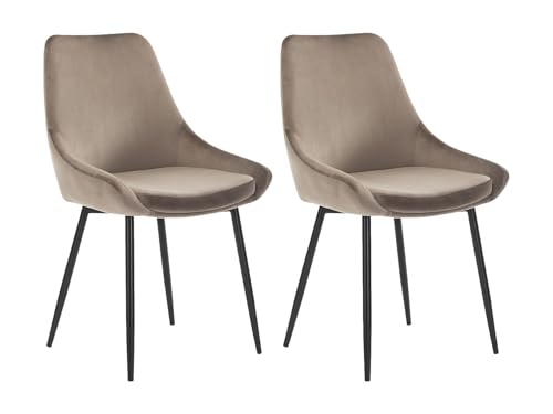 Vente-unique - Lot de 2 chaises - Velours et métal Noir - Taupe - MASURIE - Salle à Manger