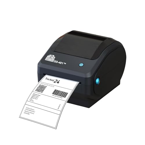 Double Dragon DD-401 4” Direct Thermal Label Printer (203 DPI, USB) | High-Speed Ink Barcode Label Printer for Windows & Mac | Auto Calibration, Large Roll Capacity, 4x6 Compatible