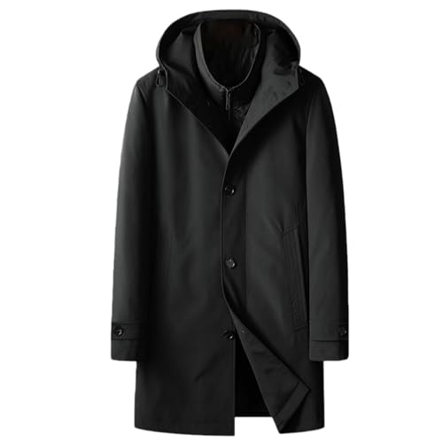 Trench long homme noir M automne hiver chaud veste affaires mi-longue à capuche