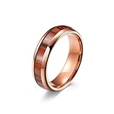 Epinki Anillos de Compromiso de Tungsteno para Hombre y Mujer 6mm, Madera Diseño de Cúpula Oro Rosa Anillos de Boda Tamaño 25