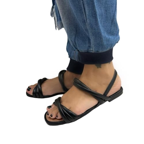 Sandalia Feminina Moleca Rasteira Tiras Cruzadas Preto 35