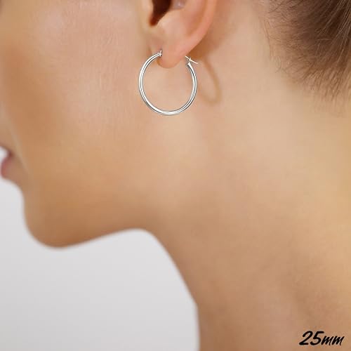 Classic 10K White Gold Hoop Earrings - Shiny Polished Plain Round Gold Hoops for Women and Men4