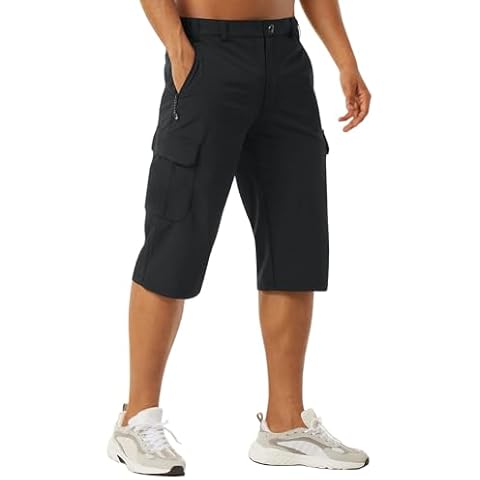EKLENTSON Workout Shorts Men with Pockets Running Shorts Gym Shorts for Men Capri Summer Shorts Athletic Hiking Tactical Shorts Black, Black, 34 Cover