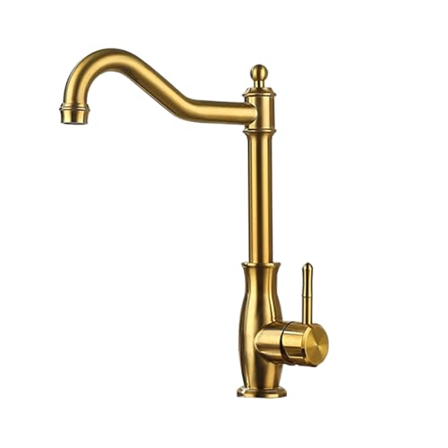 TYMYW Rubinetto Lavello Cucina Monocomando Miscelatore Girevole Rubinetto Lavello Foro Singolo in Ottone,Oro Cromatico Placcato