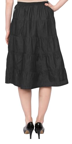 Baby'O Women's Below The Knee Length 5 Tiered Denim Prairie Skirt3