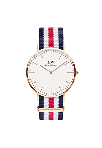 Daniel Wellington Klasyczny zegarek Canterbury, niebiesko-biało-czerwony/różowe złoto, 40 mm, NATO, dla mężczyzn