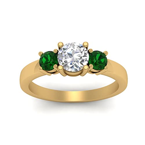 Image of 55Carat Choose Your Gemstone 3 Stone Round Diamond CZ Engagement Ring Yellow Gold Plated Round Shape 3 Stone Engagement Rings Minimal Modern Design Birthday Gift Wedding Gift US Size 4 to 12