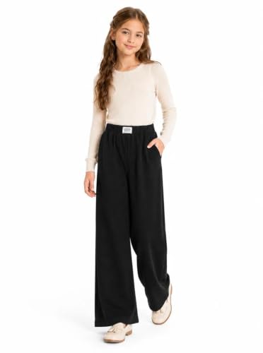 Image of Girls Wide Leg Sweatpants Baggy Pants with Pockets | Elastic Waistband, Side Pockets, Relaxed Silhouette, for School, Travel and Everyday Casual Wear