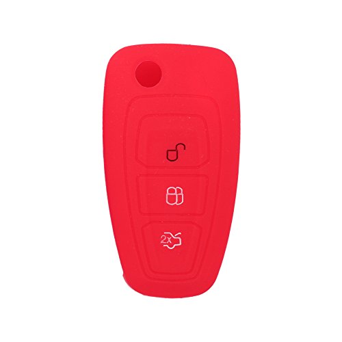 BROVACS Silicone Cover Protector Case Holder Skin Jacket Compatible with FORD Focus 3 Button Flip Remote Key Fob CV9704 Red