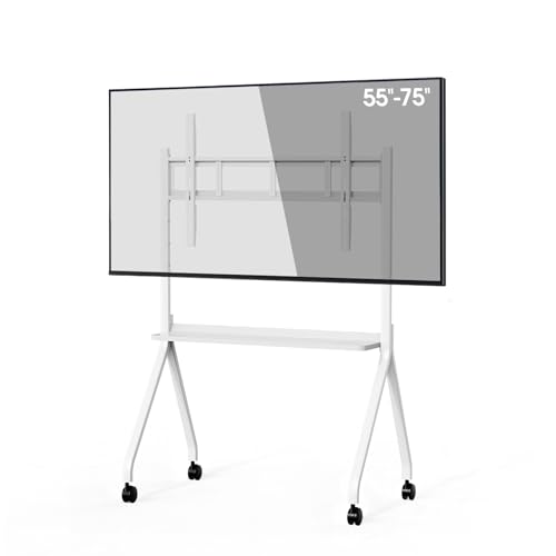 Image of Mobile Stand for 43 inch- 75'' Smart Board, Heavy Duty Rolling TV Stand with Locable Wheels, Height Adjustable Holds up to 300lbs, Whiteboard Portable Cart on Wheels