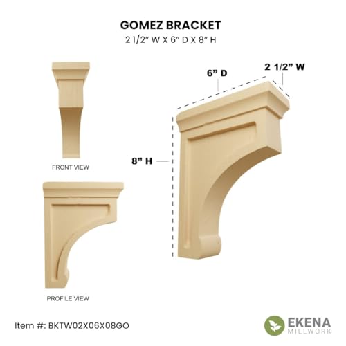 Ekena Millwork BKTW02X06X08GORW Medium Gomez Wood Wood Brackets, 2 1/2"W x 6"D x 8"H , Rubberwood by Ekena Millwork - Image 5