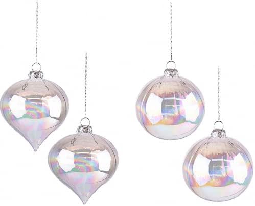 Valery Madelyn 4pcs Christmas Glass Baubles Pack, 8cm Frozen Winter Silver White Transparent Christmas Balls Ornaments for Christmas Tree Decoration