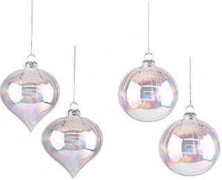 Valery Madelyn 4pcs Christmas Glass Baubles Pack, 8cm Frozen Winter Silver White Transparent Christmas Balls Ornaments for Christmas Tree Decoration