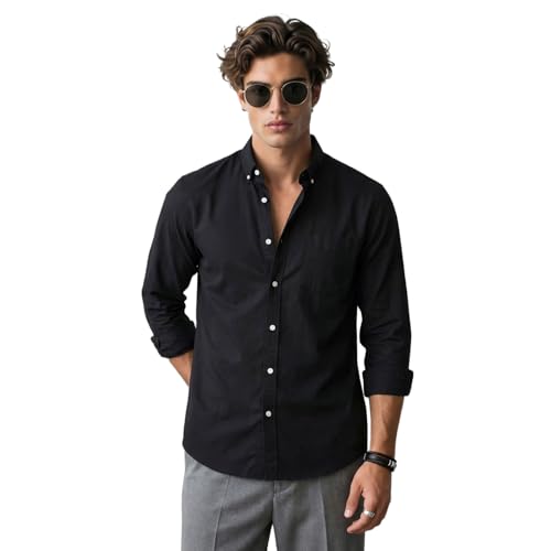 Image of Urbano Fashion Men's Cotton Full Sleeve Regular Fit Solid Oxford Shirt with Button-Down Collar