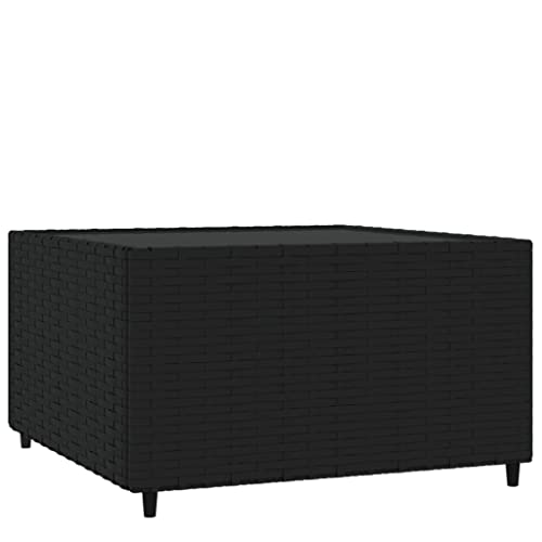 vidaXL Square Garden Coffee Table: Black Poly Rattan Outdoor Patio Table with Tempered Glass Top, Easy to Clean and Weather-Resistant