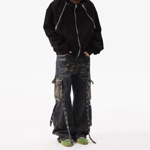 Jeans for Men Baggy High Waisted Y2K Streetwear Cool Wide Leg Denim Cargo Pants4