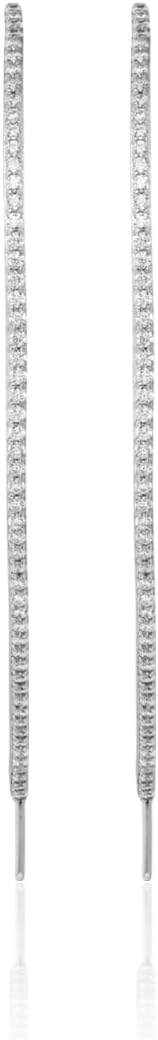 IceCarats 925 Sterling Silver Cubic Zirconia Dangle Threader Earrings 71.46mm 2.8 inch Lightweight, Round Cut, Prong Set For Her