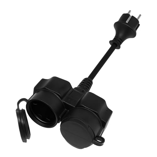 Doppelstecker für Steckdose, Steckdosenverteiler Außen Doppelstecker IP44 wasserdicht 3500W 16A 250V – Outdoor Steckdose für Garten, Küche, Bad, Büro & Baustelle – Schwarz mit Gummiabdeckung
