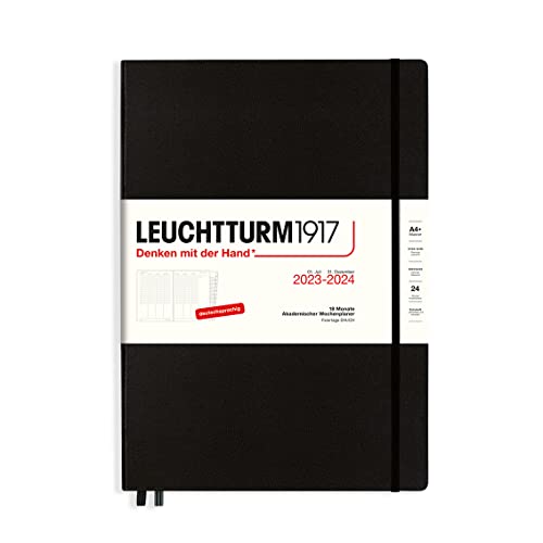 LEUCHTTURM1917 367544 Akademischer Wochenplaner Master (A4+) 2024, 18 Monate, Schwarz, Deutsch