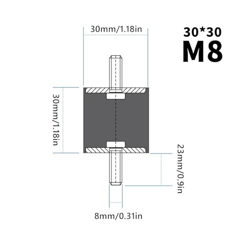 COZERI Silentblock M8,Gummipuffer M8, 4pcs Schwingungsdämpfer 30x30 mit M8x23 Gewinde, Naturgummi Verzinkter Stahl Antivibrationspuffer für Luftkompressoren Pumpen Motoren Industriemaschinen