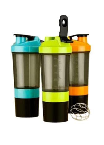 Protein Shaker Bottle – Non-Slip 3 Layer Twist Off, Leak-Proof Blender Bottle with Supplement and Pill Storage Compartment Pack of 3