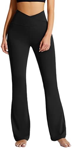 VICUR Women's Flare Yoga Pants V Crossover High Waisted Yoga Pants Non See Through Bootleg Yoga Leggings Black-M
