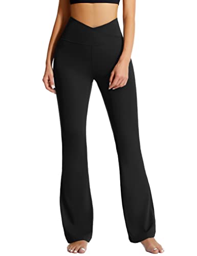 Vicur Women's Flare Yoga Pants V Crossover High Waisted Yoga Pants Non See Through Bootleg Yoga Leggings Black-M #TOP2