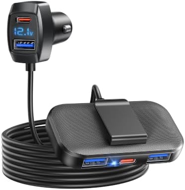 LENCENT 5 Multi Ports Type C Car Charger, 31W USB C Charger Adapter, Compatible for Samsung, iPhone, iPad, Voltage Detection, Multiple Cigarette Lighter Adapter with 5FT Cable for Back Seat Charging