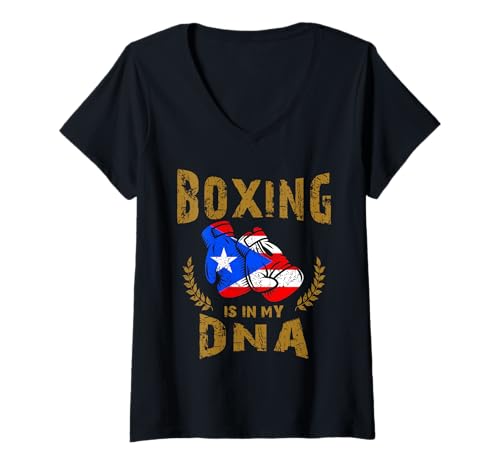 Donna Boxing is in my DNA Puerto Rico Bandiera Guanti da box Maglietta con Collo a V