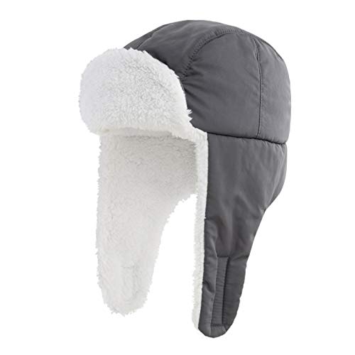 Home Prefer Toddler Boys Trapper Hat Waterproof Snow Ski Hat Kids Winter Hat With Earflaps Sherpa Skull Caps Grey Medium #TOP1