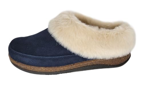 Clarks Womens Slipper Suede Leather Scuff Toe - Plush Faux Fur Collar/Lined With A Cork Midsole - Open Back Indoor Outdoor House Slippers For Women (Navy US 8)2
