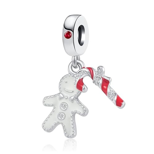 ZakiaHo Christmas Gingerbread Man Candy Cane Charms for Bracelets Womens XMAS Jewellery Gifts Compatible with Pandora Bracelets Necklaces