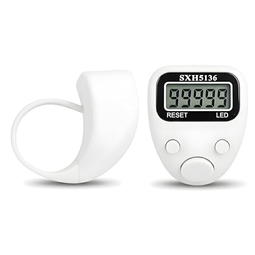 Image of Digital Hand Tally Counter with Finger Ring,5-Digit LED Display,Reset Button (Model No.506) (White)