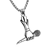 NINMQCFVG Collar de micrófono y colgante de mano para mujer, moda de cadenas de acero inoxidable en color plata, joyería hip hop rock regalos