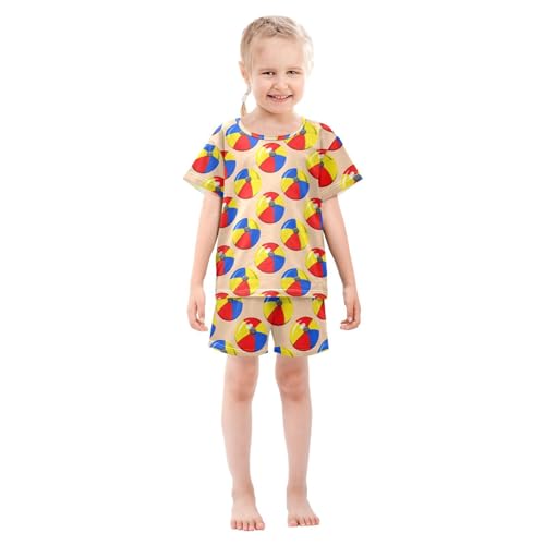 Cartoon Beach Ball Pajama Set Short Sleeve Summer Pajamas Sleepwear Nightwear Set Cotton 5Y3
