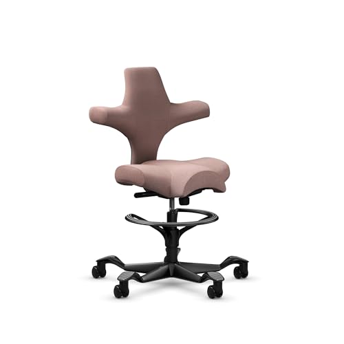 Image of HAG Capisco Sit to Stand Chair-Black Frame-Upholstered Pink Blush-with Foot Ring